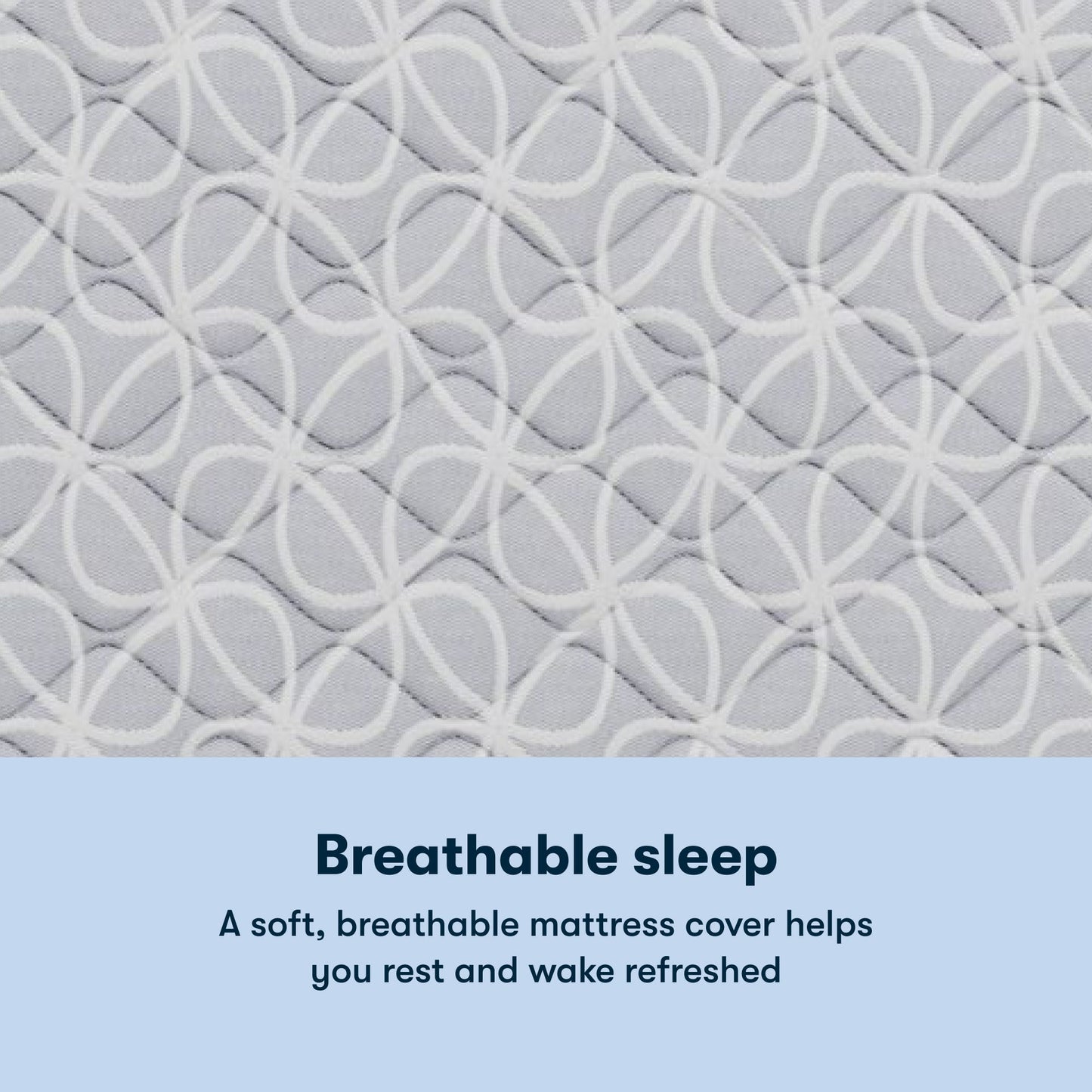 Text on a textured Serta Classic Clarks Hill Mattress cover with a pattern, promoting breathable sleep.