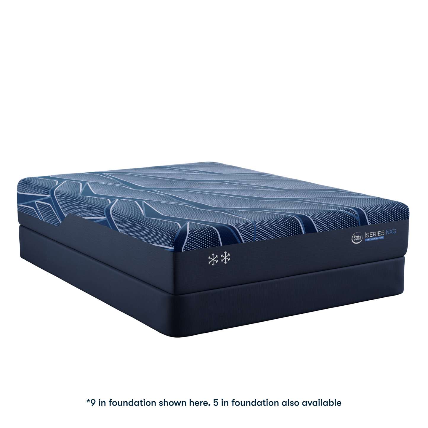 Blue iSeries® NXG Hybrid mattress with brand logo on a white background