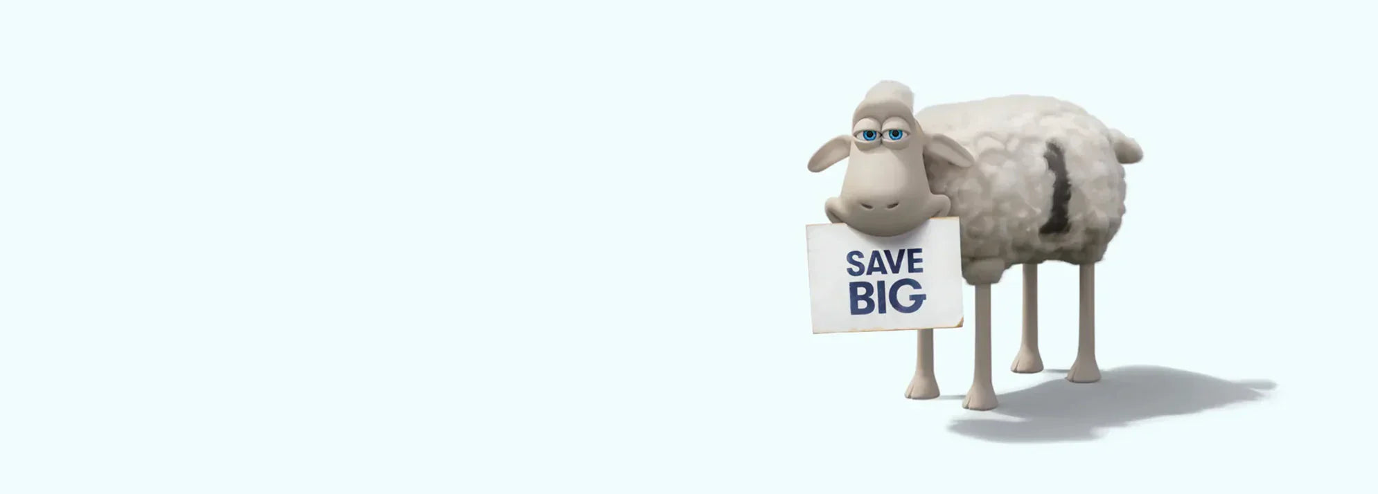 Serta Sheep with Save Big poster in its mouth