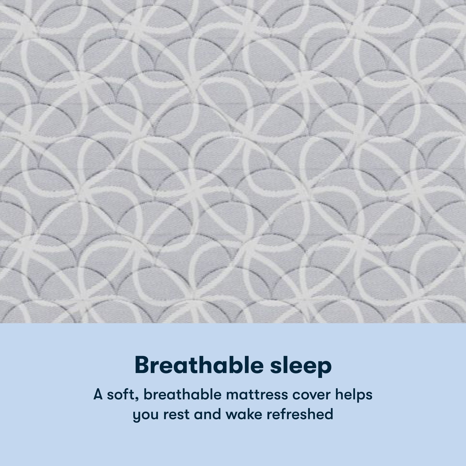 Text on a textured fabric background with 'Breathable sleep' and Serta Classic Clarks Hill Mattress description.