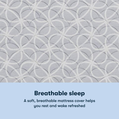 Text on a textured fabric background with 'Breathable sleep' and Serta Classic Clarks Hill Mattress description.