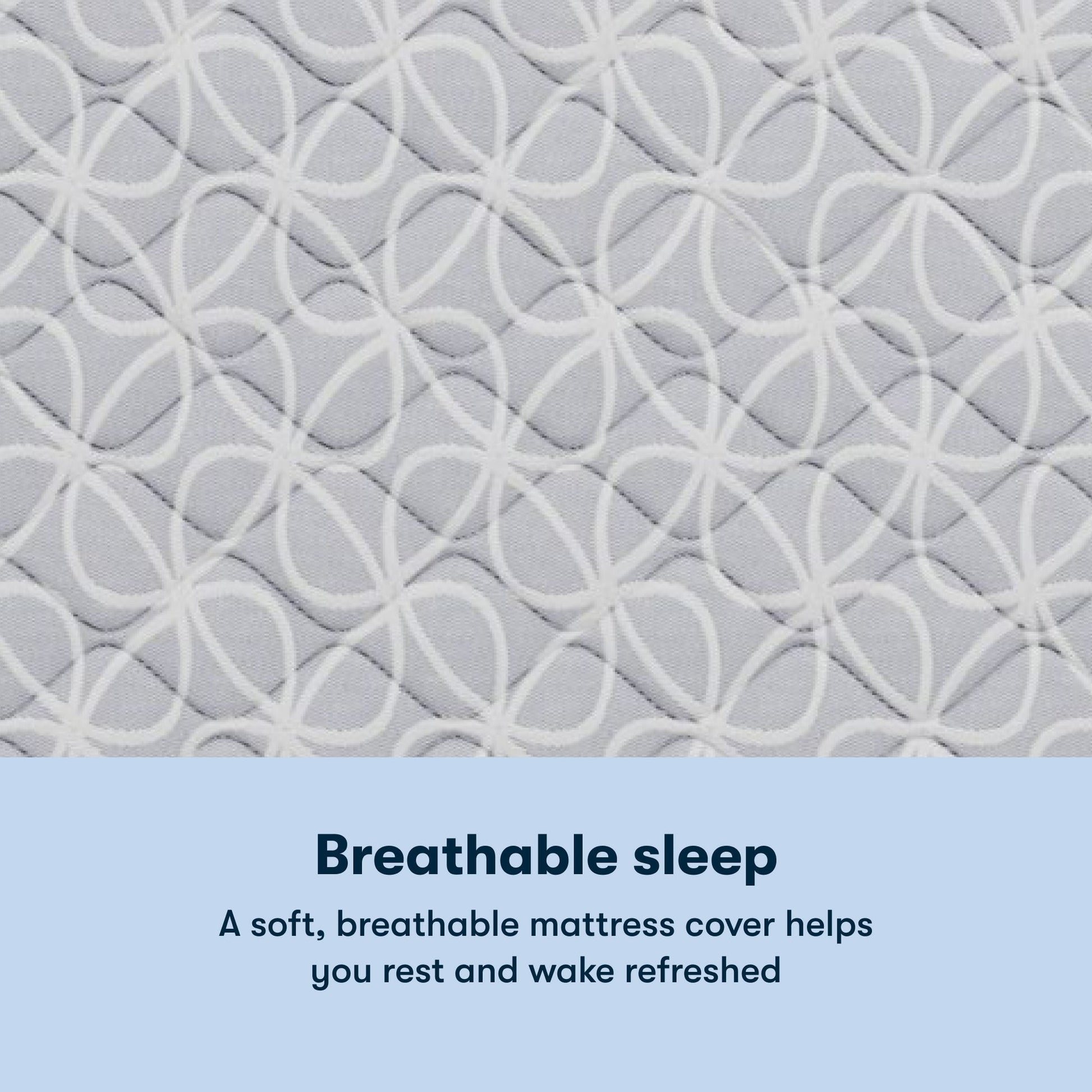 Text on a textured Serta Classic Clarks Hill Mattress cover with a pattern, promoting breathable sleep.