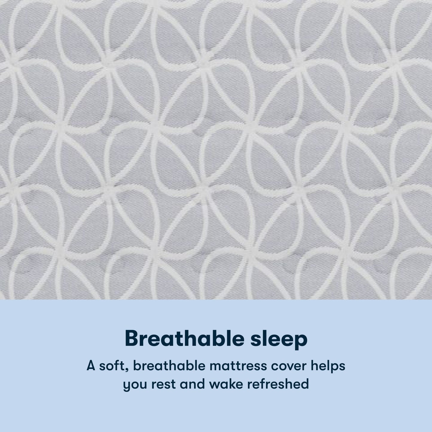 Text 'Breathable sleep' with a patterned Serta Classic Clarks Hill Mattress cover background