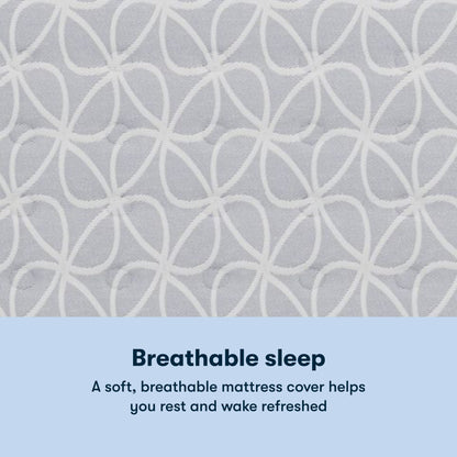 Serta Classic Clarks Hill Firm mattress with a chart underneath the image stating Breathable sleep. A soft, breathable mattress cover helps you rest and wake refreshed.