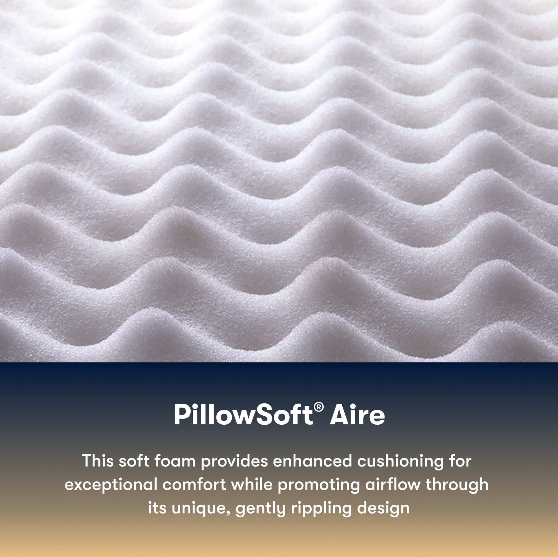 Close-up of the Serta perfect sleeper medium mattress PillowSoft Aire foam with text describing its features.