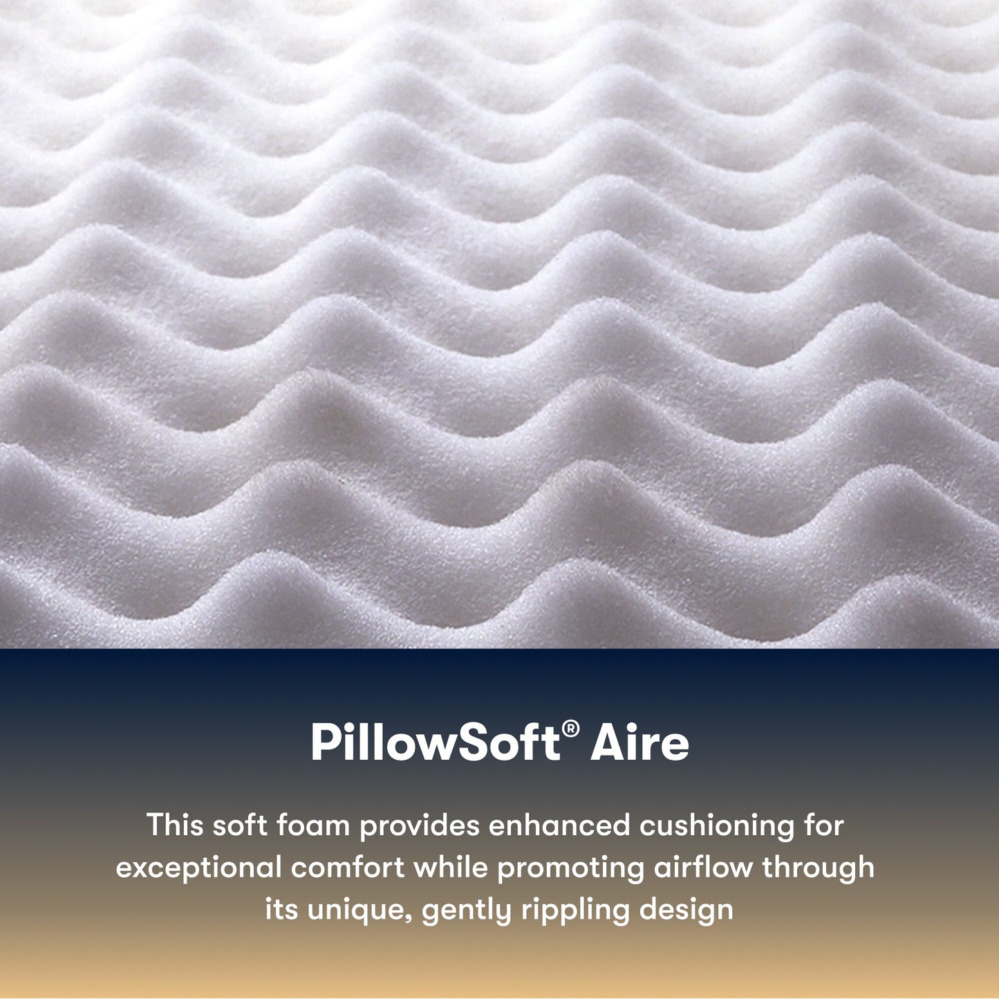 Close-up of PillowSoft Aire foam with text describing its features used in the Serta Perfect Sleeper plush mattress.