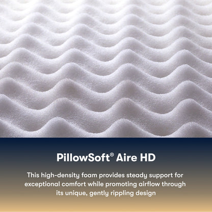Close-up of PillowSoft Aire HD foam with text describing its features used on the Serta Perfect Sleeper firm mattress