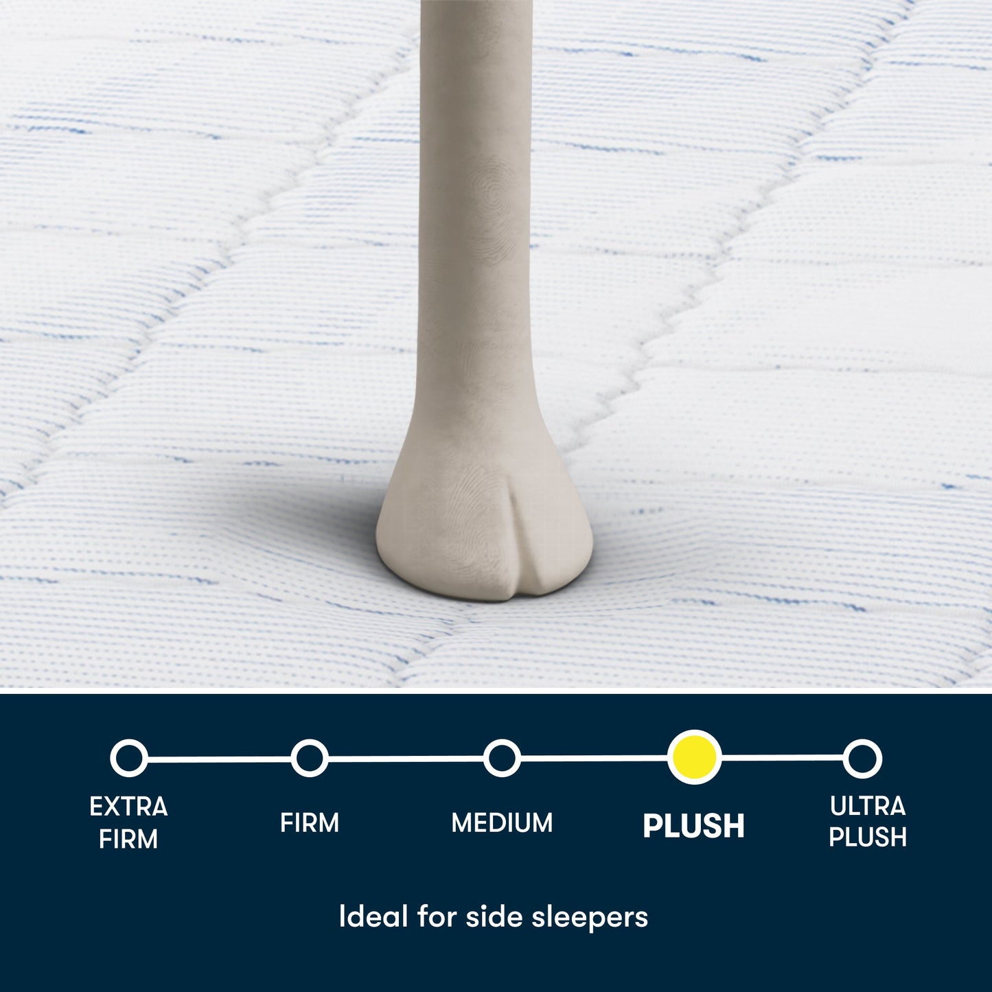 Image of a Serta sheep foot stepping on a Serta mattress showing the Plush Pillow Top size.