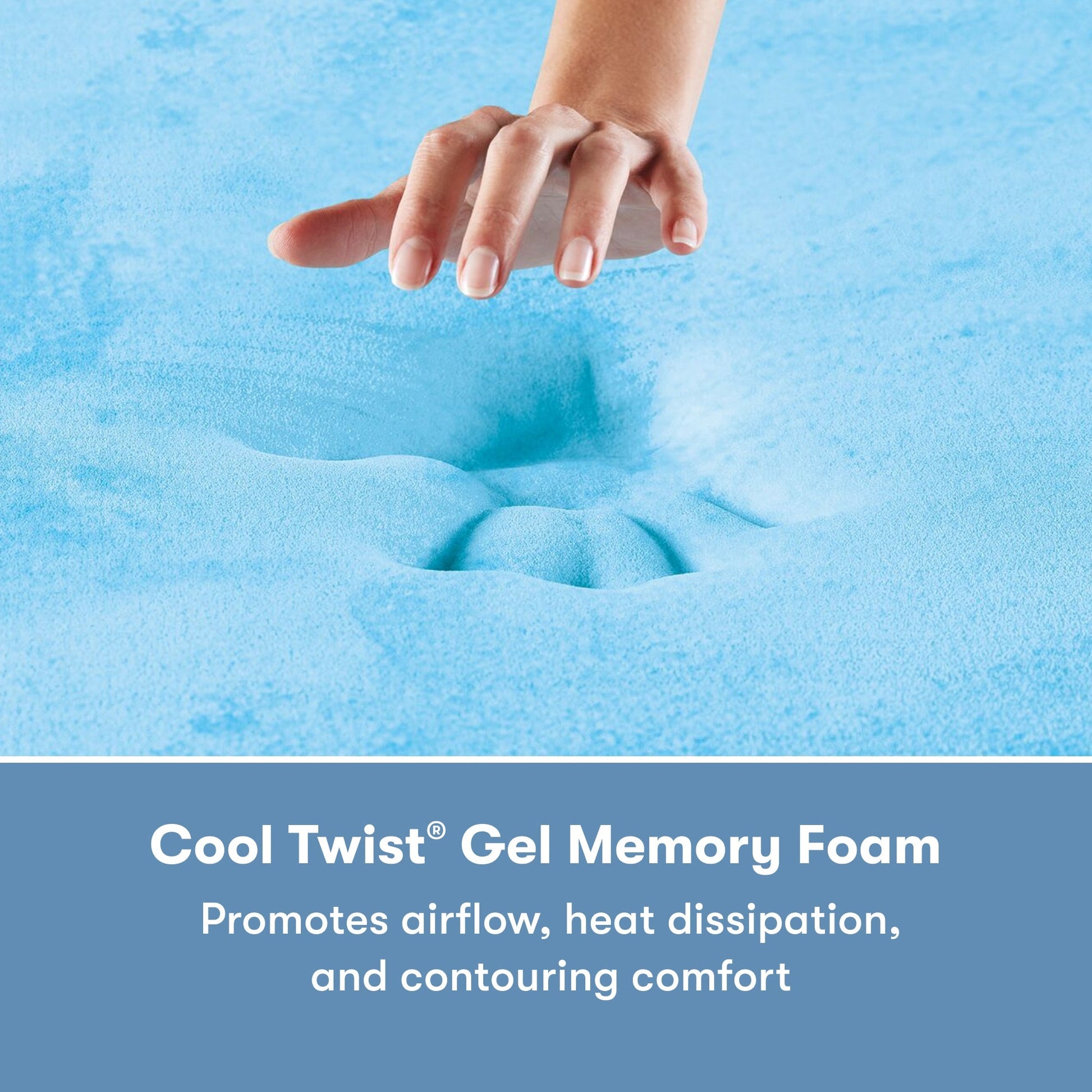 Woman's hand pressing on the memory foam inside of a Perfect Sleeper X Quilted Hybrid Max Medium Mattress || feel: Medium || level: Level 2