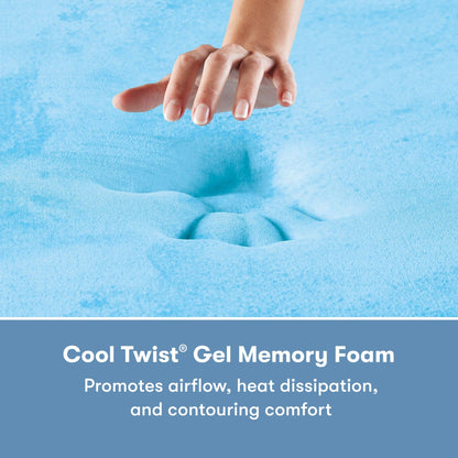 Woman's hand pressing on the memory foam inside of a Perfect Sleeper X Quilted Hybrid Max Medium Mattress || feel: Medium || level: Level 2